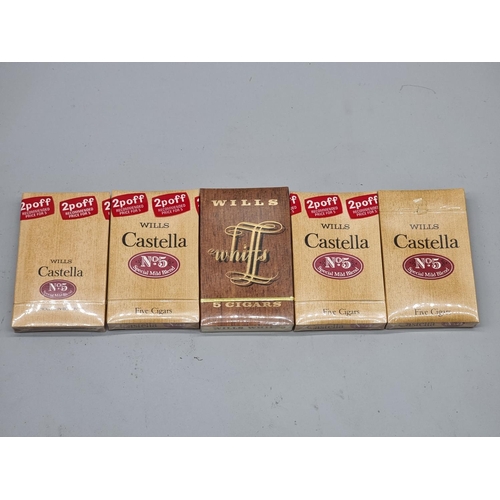 117 - Cigars: four sealed boxes of five Wills Castella No.5 cigars; and another similar box of five Wills ... 