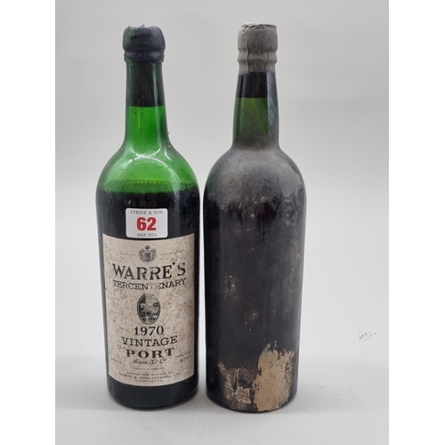 62 - A bottle of Warre's 1970 Vintage Port, (low shoulder level); together with another old bottle of Por... 