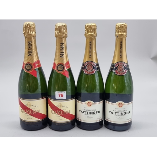 76 - Four 75cl bottles of NV Champagne, comprising: two Mumm Brut; and two Taittinger Brut. (4)... 