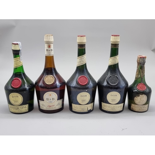 82 - Four various bottles of DOM Benedictine; together with a 1 litre bottle of DOM B&B, (seal broken... 