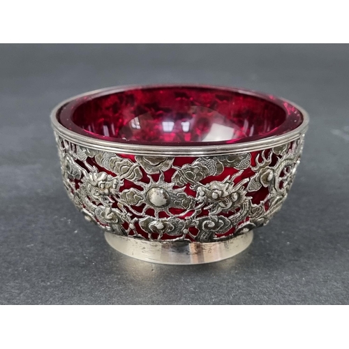 219 - A Chinese pierced white metal bowl, by Wang Hing, Hong Kong, stamped '90', 9cm diameter.... 