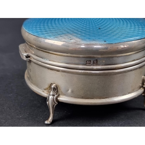 221 - A silver and guilloche enamel box, by Henry Matthews, Birmingham 1922, 9cm diameter, 5.5cm high.... 