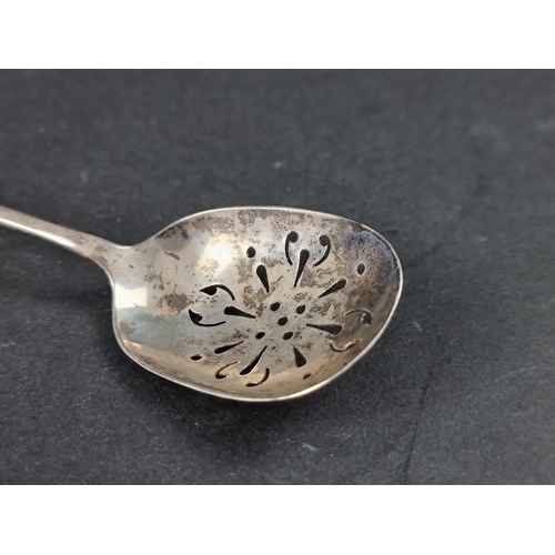 239 - A Georgian silver mote spoon, marks rubbed, 14.5cm long, 19g.