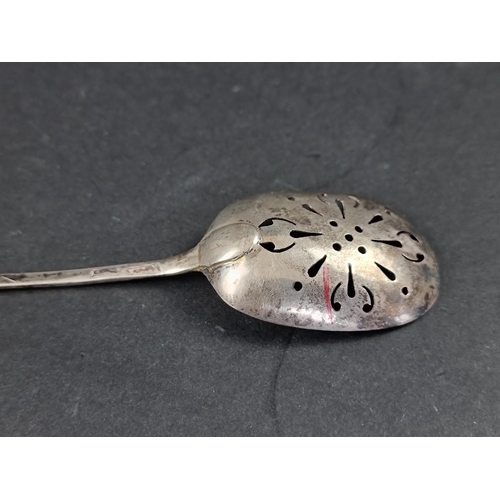 239 - A Georgian silver mote spoon, marks rubbed, 14.5cm long, 19g.