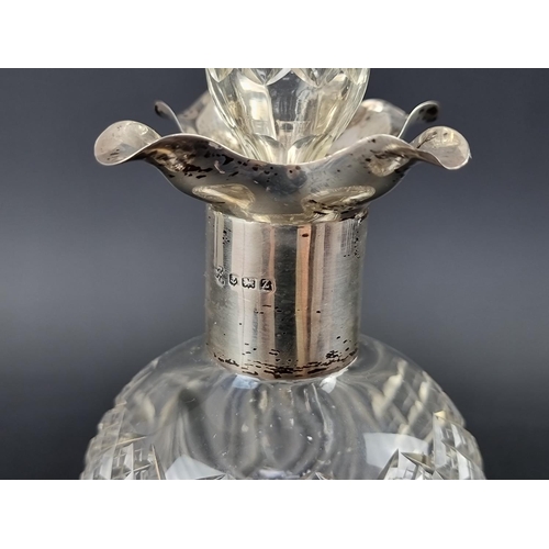 242 - A silver mounted cut glass decanter and stopper, by William Hutton & Sons Ltd, Birmingham 1924, ... 