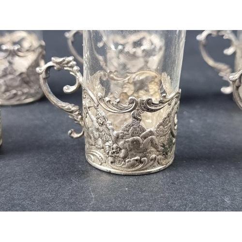 256 - A set of six Maltese white metal glass holders, 27mm high.