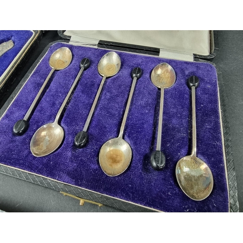 257 - A cased set of six picture back teaspoons, by Thomas Bradbury & Sons Ltd, London 1927; together ... 