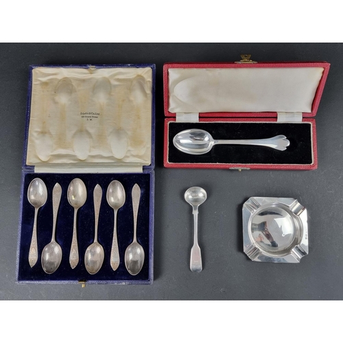 260 - A cased set of six silver teaspoons, by Richard Bayley, London 1917; together with three other silve... 