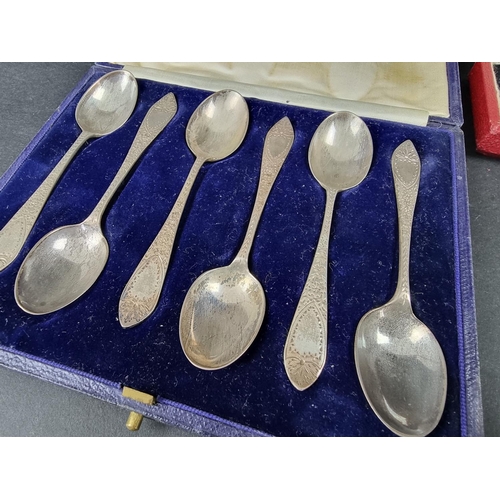 260 - A cased set of six silver teaspoons, by Richard Bayley, London 1917; together with three other silve... 