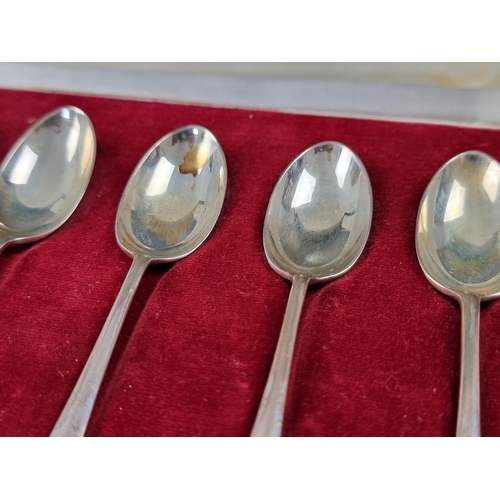 265 - A cased set of six 'British Hallmarks' rat tail teaspoons, by Roberts & Belk Ltd, 1952, 79g.... 