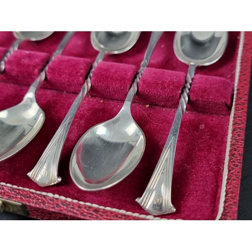 266 - A cased set of six Victorian silver coffee spoons, by Atkin Brothers, Sheffield 1890, 80g.... 