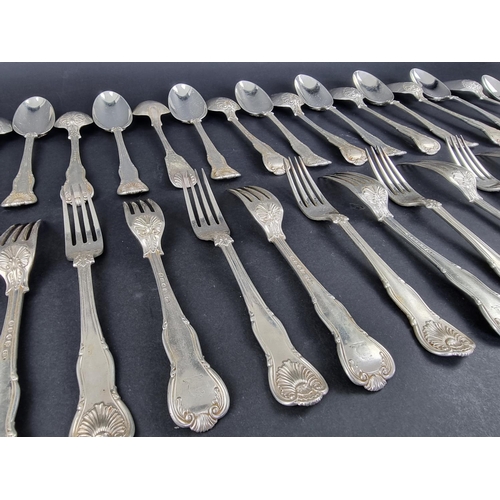 271 - A part canteen of Victorian silver King's pattern cutlery, the majority by Chawner & Co. (George... 