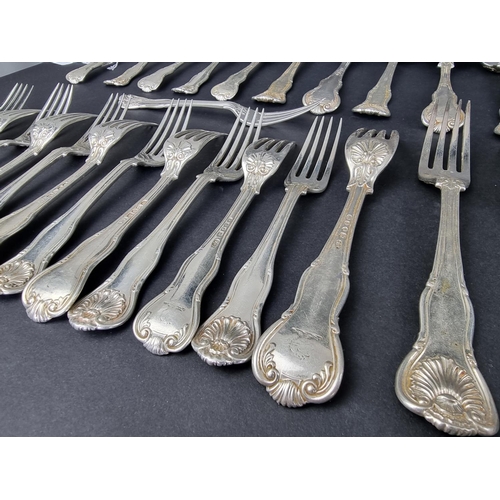 271 - A part canteen of Victorian silver King's pattern cutlery, the majority by Chawner & Co. (George... 