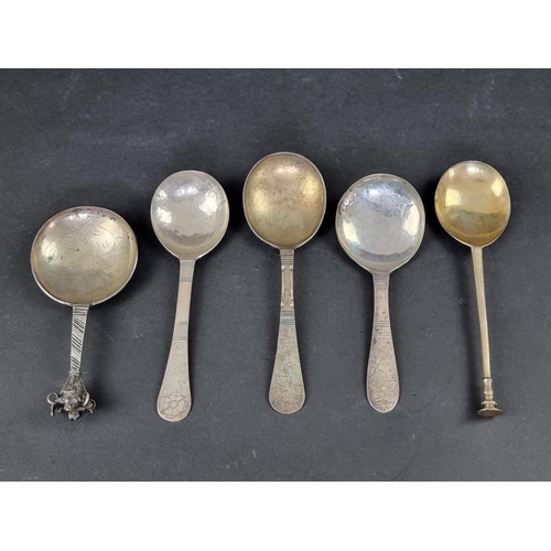 274 - Five 17th/18th century Scandinavian white metal spoons.