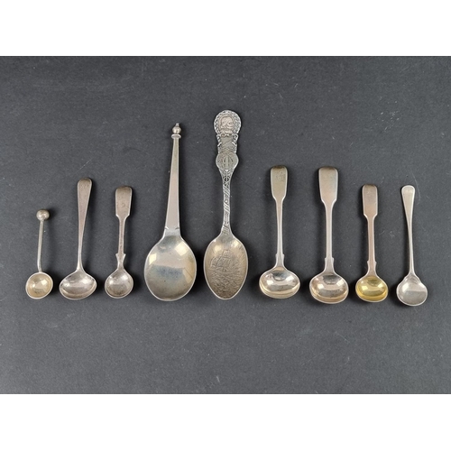 281 - A silver spoon, by Josiah Williams & Co, London 1906; together with seven various silver condime... 