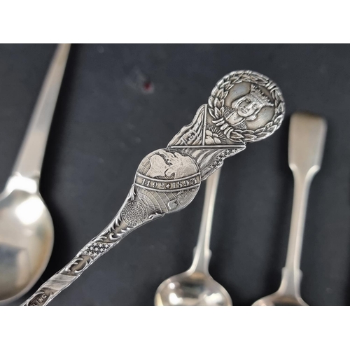 281 - A silver spoon, by Josiah Williams & Co, London 1906; together with seven various silver condime... 