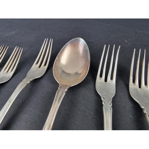 286 - A small group of German white metal cutlery, stamped '800'; together with a Georgian silver mounted ... 