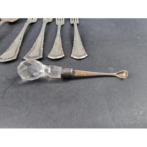 286 - A small group of German white metal cutlery, stamped '800'; together with a Georgian silver mounted ... 