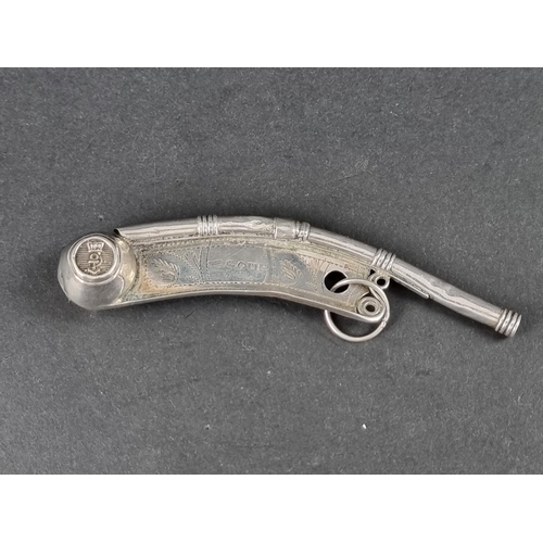 303 - A Victorian silver bosun's whistle, by Yapp & Woodward, Birmingham 1853, 10.5cm long, 13g.... 