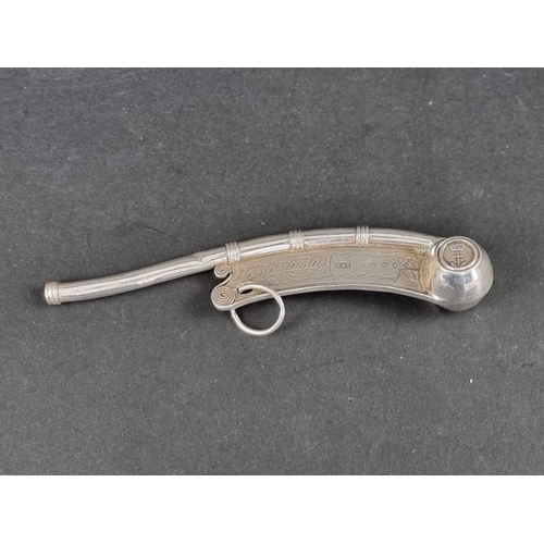 305 - A silver bosun's whistle, by Hilliard & Thomason, 12cm long, 19g.