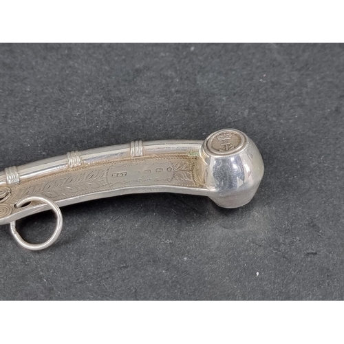 305 - A silver bosun's whistle, by Hilliard & Thomason, 12cm long, 19g.