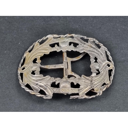 307 - A large 19th century Dutch white metal belt buckle, .833 standard, 10.5 x 8cm.