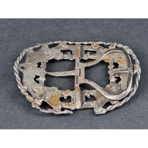 307 - A large 19th century Dutch white metal belt buckle, .833 standard, 10.5 x 8cm.