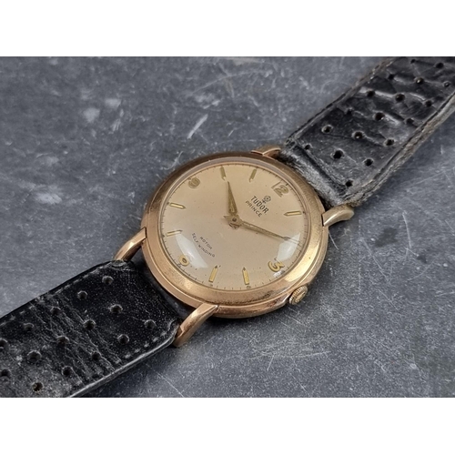 639 - A 1950s Tudor 'Prince' 9ct gold automatic wristwatch, 35mm, on later black leather strap.... 