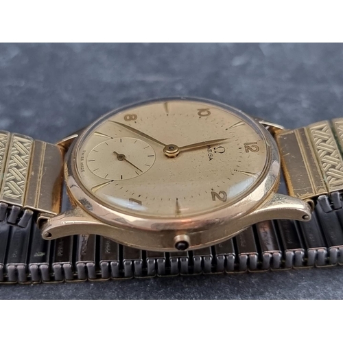 642 - A circa 1949 Omega 'Jumbo' 9ct gold manual wind wristwatch, 33mm, Ref. 11608687, Cal. 265, on later ... 