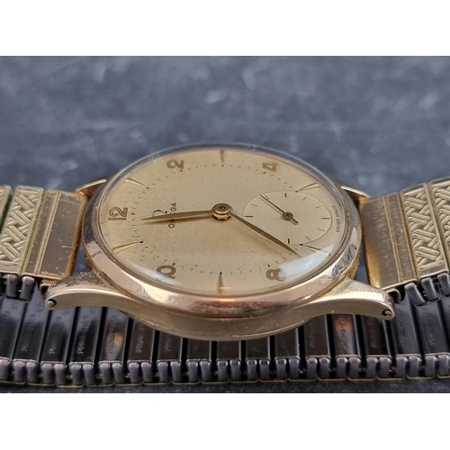 642 - A circa 1949 Omega 'Jumbo' 9ct gold manual wind wristwatch, 33mm, Ref. 11608687, Cal. 265, on later ... 