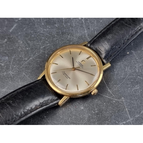 643 - A circa early 1960s Omega 'Seamaster De Ville' 18ct gold automatic wristwatch, 31mm, on later black ... 