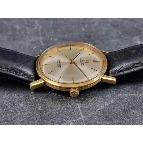 643 - A circa early 1960s Omega 'Seamaster De Ville' 18ct gold automatic wristwatch, 31mm, on later black ... 