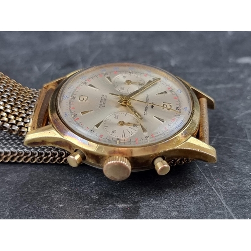 655 - A vintage Jaquet-Droz gold plated manual wind chronograph wristwatch, 36mm, Ref. 90901, on 'Tessufle... 