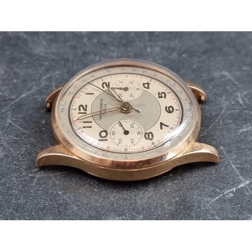 656 - A Chronographe Suisse 18ct gold manual wind wristwatch, 37mm, lacking strap.