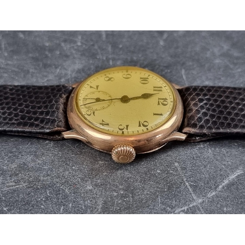 660 - A circa 1940s Swiss 9ct gold manual wind wristwatch, 31mm, import mark Glasgow 1931, on Hirsch black... 