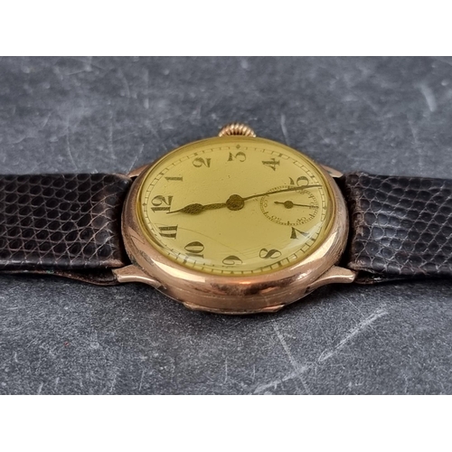 660 - A circa 1940s Swiss 9ct gold manual wind wristwatch, 31mm, import mark Glasgow 1931, on Hirsch black... 