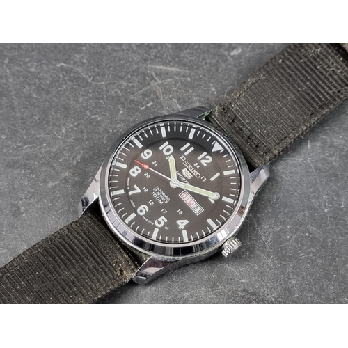 666 - A Seiko 5 Sports stainless steel automatic wristwatch, 41mm, on black Nato strap.