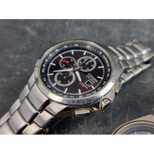 676 - A Citizen 'Eco-Drive' stainless steel chronograph wristwatch, 43mm, Ref. B612-S068924; together with... 