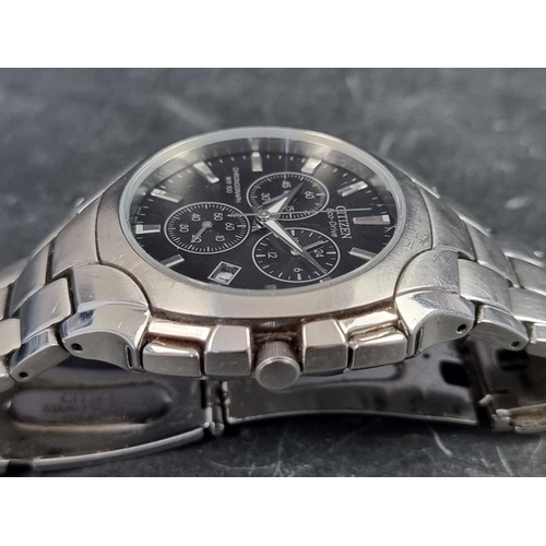 686 - A Citizen 'Eco-Drive' stainless steel chronograph wristwatch, 40mm, Ref. H500-S063418, on original s... 