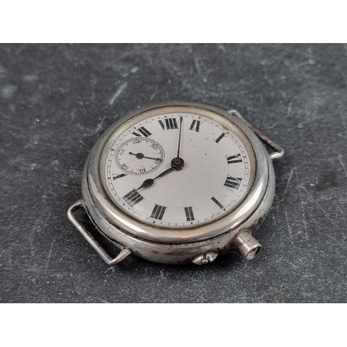 698 - A WWI silver manual wind trench watch, 34mm, lacking strap and crown.