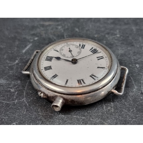 698 - A WWI silver manual wind trench watch, 34mm, lacking strap and crown.