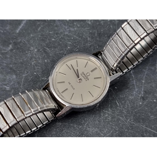 702 - A circa 1979 Omega 'De Ville' stainless steel quartz ladies wristwatch, 20mm, Ref. 42243829, on late... 