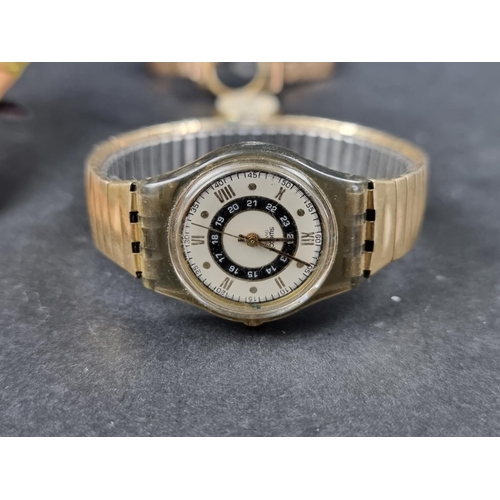 716 - A vintage Gubelin 18ct gold manual wind ladies wristwatch, on 9ct gold bracelet; together with three... 