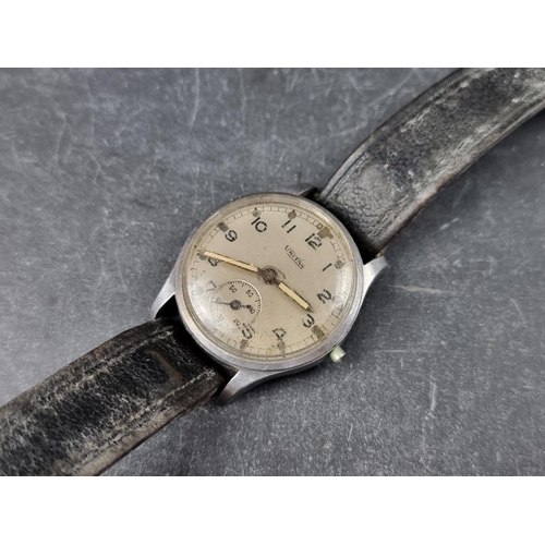 727 - A Unitas ATP military wristwatch, the case back stamped Bravingtons and numbered 103453, on black le... 