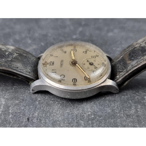 727 - A Unitas ATP military wristwatch, the case back stamped Bravingtons and numbered 103453, on black le... 