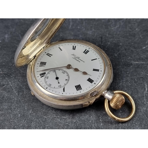 731 - A silver half hunter 'The Field' pocket watch, by J W Benson, with subsidiary seconds, 51mm, stem wi... 