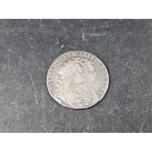 757 - Coins: a William and Mary 1689 silver half crown, first reverse.