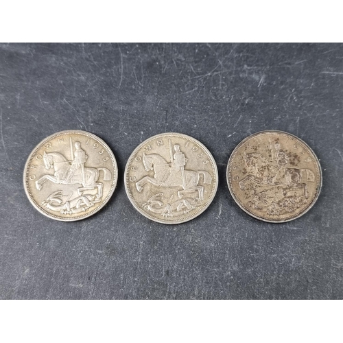 766 - Coins: three 1935 King George V 'Rocking Horse' .500 silver crowns.