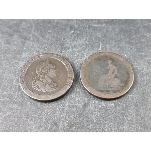 768 - Coins: two George III 1797 cartwheel pennies.