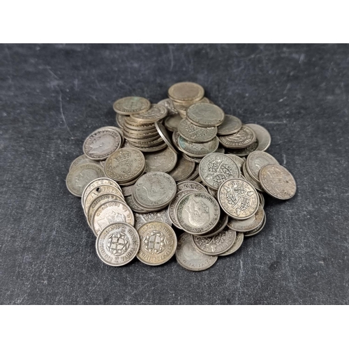 769 - Coins: one hundred George V .500 silver 3d coins, 140g.